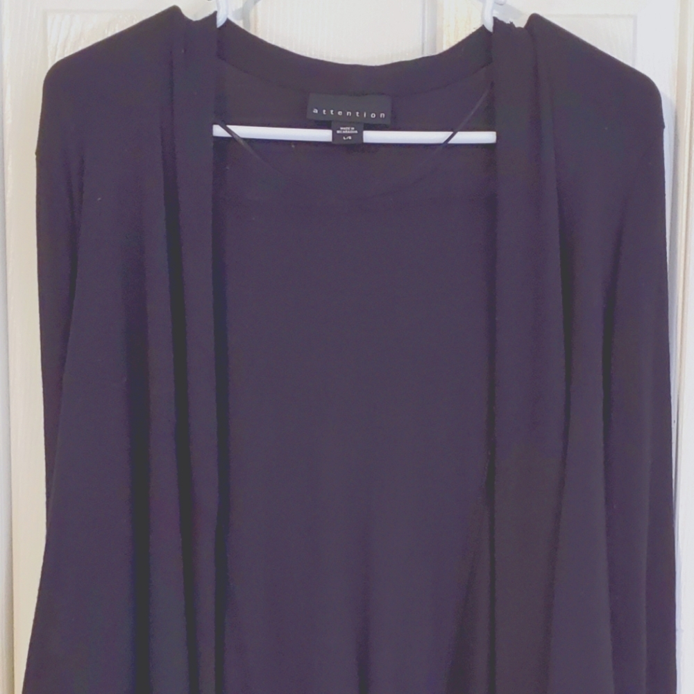 Chiffon trimmed black open cardigan Soft & Lightweight by Attention size L Lg
